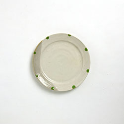 丸皿　19cmグレー地　緑水玉