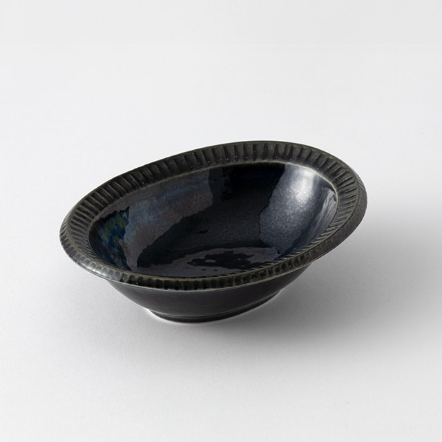 藍釉リムオーバル鉢 15×11