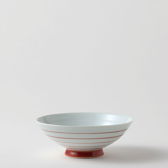 飯碗 白地/赤 渦巻き